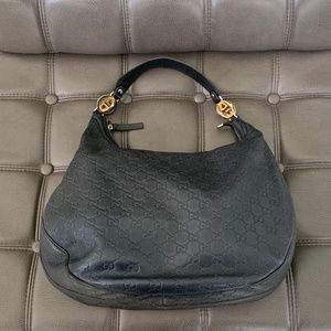 Auth Gucci GG Guccissima Twins Large Hobo Black